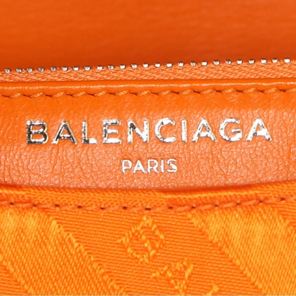NEW Auth Balenciaga B Bag Satin Jacquard logo ribbon Orange Shoulder Bag COA
